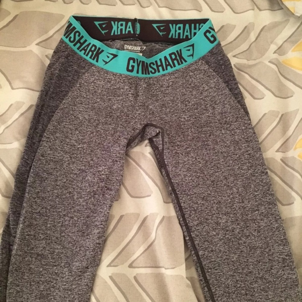GYMSHARK FLEX LEGGINGS GREY/TURQUOISE SIZE MEDIUM